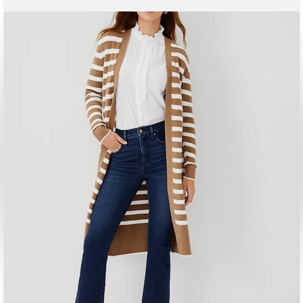 NWT ANN TAYLOR LONG STRIPED DUSTER CARDIGAN XS